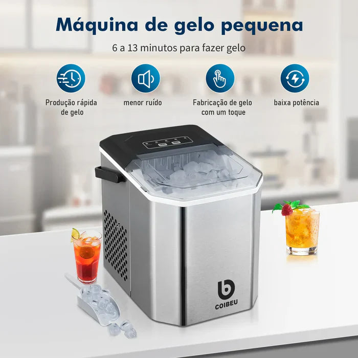 Smart Ice - Máquina de Gelo Portátil 12kg - Compacta, Silenciosa e Rápida